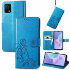 For TCL 405 Four-leaf Clasp Embossed Buckle Leather Phone Case(Blue) - 1