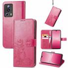 For Xiaomi 13 Lite Four-leaf Clasp Embossed Buckle Leather Phone Case(Rose) - 1