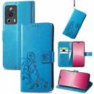 For Xiaomi 13 Lite Four-leaf Clasp Embossed Buckle Leather Phone Case(Blue) - 1