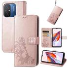 For Xiaomi Redmi 12C Four-leaf Clasp Embossed Buckle Leather Phone Case(Rose Gold) - 1