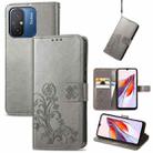 For Xiaomi Redmi 12C Four-leaf Clasp Embossed Buckle Leather Phone Case(Gray) - 1