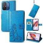 For Xiaomi Redmi 12C Four-leaf Clasp Embossed Buckle Leather Phone Case(Blue) - 1