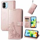 For Xiaomi Redmi A2 Four-leaf Clasp Embossed Buckle Leather Phone Case(Rose Gold) - 1