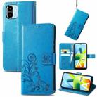 For Xiaomi Redmi A2 Four-leaf Clasp Embossed Buckle Leather Phone Case(Blue) - 1