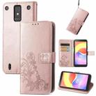 For ZTE Blade A32 Four-leaf Clasp Embossed Buckle Leather Phone Case(Rose Gold) - 1