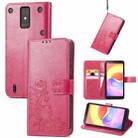 For ZTE Blade A32 Four-leaf Clasp Embossed Buckle Leather Phone Case(Rose) - 1