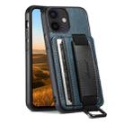 For iPhone 12 mini Suteni H13 Card Wallet Wrist Strap Holder PU Phone Case(Blue) - 1