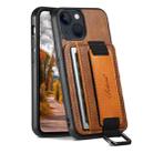 For iPhone 13 mini Suteni H13 Card Wallet Wrist Strap Holder PU Phone Case(Brown) - 1