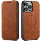 For iPhone 14 Suteni J06 Retro Matte Litchi Texture Leather Magnetic Magsafe Phone Case(Khaki) - 1