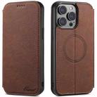 For iPhone 14 Plus Suteni J06 Retro Matte Litchi Texture Leather Magnetic Magsafe Phone Case(Brown) - 1
