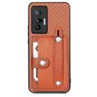 For vivo X70 Wristband Kickstand Card Wallet Back Cover Phone Case with Tool Knife(Brown) - 1