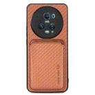 For Honor Magic5 Pro Carbon Fiber Leather Card Magsafe Magnetic Phone Case(Brown) - 1