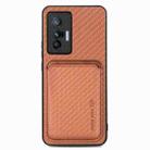 FOr vivo X70 Carbon Fiber Leather Card Magsafe Magnetic Phone Case(Brown) - 1