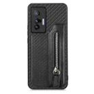 For vivo X90 Pro Carbon Fiber Horizontal Flip Zipper Wallet Phone Case(Black) - 1