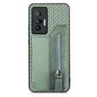 For vivo X90 Pro Carbon Fiber Horizontal Flip Zipper Wallet Phone Case(Green) - 1