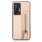For vivo X90 Pro Carbon Fiber Horizontal Flip Zipper Wallet Phone Case(Khaki) - 1
