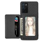 For OPPO A16 Carbon Fiber Magnetic Card Bag Phone Case(Black) - 1