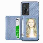 For  vivo X70 Carbon Fiber Magnetic Card Bag Phone Case(Blue) - 1