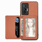 For  vivo X70 Carbon Fiber Magnetic Card Bag Phone Case(Brown) - 1