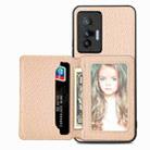 For  vivo X70 Carbon Fiber Magnetic Card Bag Phone Case(Khaki) - 1