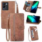 For Infinix Note 12 G96 Embossed Flower Zipper Leather Phone Case(Brown) - 1