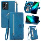 For Infinix Note 12 G96 Embossed Flower Zipper Leather Phone Case(Blue) - 1