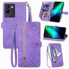 For Infinix Note 12 G96 Embossed Flower Zipper Leather Phone Case(Purple) - 1