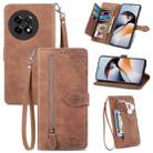 For OnePlus Ace 2 Embossed Flower Zipper Leather Phone Case(Brown) - 1