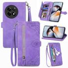 For OnePlus Ace 2 Embossed Flower Zipper Leather Phone Case(Purple) - 1