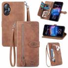 For Tecno Pova Neo 5G Embossed Flower Zipper Leather Phone Case(Brown) - 1