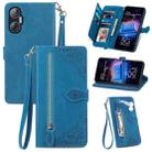 For Tecno Pova Neo 5G Embossed Flower Zipper Leather Phone Case(Blue) - 1