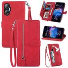 For Tecno Pova Neo 5G Embossed Flower Zipper Leather Phone Case(Red) - 1
