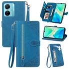 For vivo S15e Embossed Flower Zipper Leather Phone Case(Blue) - 1