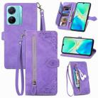 For vivo S15e Embossed Flower Zipper Leather Phone Case(Purple) - 1