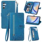 For Samsung Galaxy A34 5G Embossed Flower Zipper Leather Phone Case(Blue) - 1