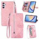 For Samsung Galaxy A34 5G Embossed Flower Zipper Leather Phone Case(Rose Gold) - 1