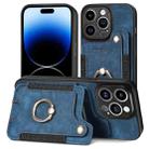 For iPhone 14 Retro Skin-feel Ring Multi-card Wallet Phone Case(Blue) - 1