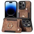 For iPhone 14 Pro Retro Skin-feel Ring Multi-card Wallet Phone Case(Brown) - 1