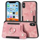 For iPhone X / XS Retro Skin-feel Ring Multi-card Wallet Phone Case(Pink) - 1