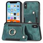 For iPhone X / XS Retro Skin-feel Ring Multi-card Wallet Phone Case(Green) - 1