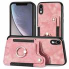 For iPhone XR Retro Skin-feel Ring Multi-card Wallet Phone Case(Pink) - 1