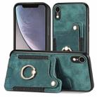 For iPhone XR Retro Skin-feel Ring Multi-card Wallet Phone Case(Green) - 1