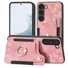 For Samsung Galaxy S23 5G Retro Skin-feel Ring Multi-card Wallet Phone Case(Pink) - 1