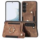For Samsung Galaxy S23 5G Retro Skin-feel Ring Multi-card Wallet Phone Case(Brown) - 1