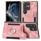 For Samsung Galaxy S23 Ultra 5G Retro Skin-feel Ring Multi-card Wallet Phone Case(Pink) - 1