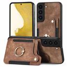 For Samsung Galaxy S22 5G Retro Skin-feel Ring Multi-card Wallet Phone Case(Brown) - 1