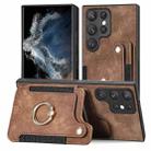 For Samsung Galaxy S22 Ultra 5G Retro Skin-feel Ring Multi-card Wallet Phone Case(Brown) - 1