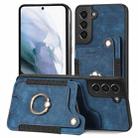 For Samsung Galaxy S21 5G Retro Skin-feel Ring Multi-card Wallet Phone Case(Blue) - 1