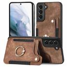 For Samsung Galaxy S21+ 5G Retro Skin-feel Ring Multi-card Wallet Phone Case(Brown) - 1
