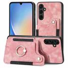 For Samsung Galaxy A34 5G Retro Skin-feel Ring Multi-card Wallet Phone Case(Pink) - 1